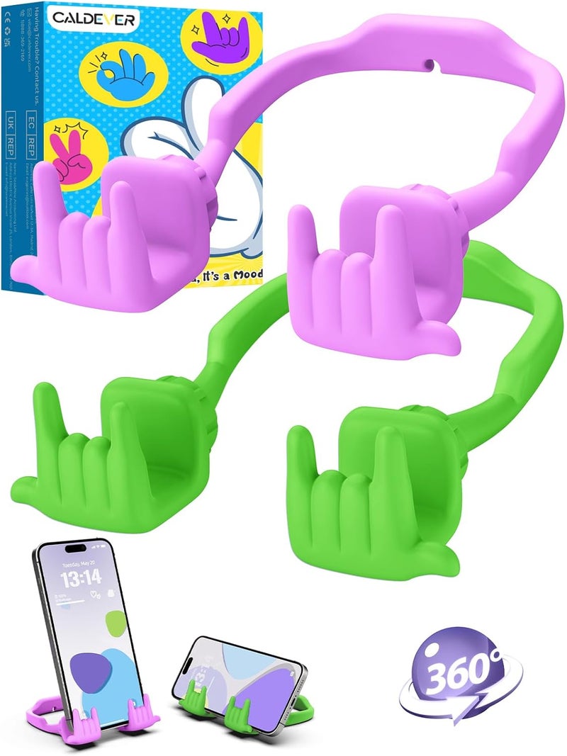 CALDEVER Stocking Stuffers for Teen Boys Girls Cell Phone Stand Upgrade Adjustable Rock on Lazy Phone Stand for Desk Cool Funny Gadget Gifts for Christmas Adult Men Women Wife 2Pack Bright Purple Avocado Green - Image 1